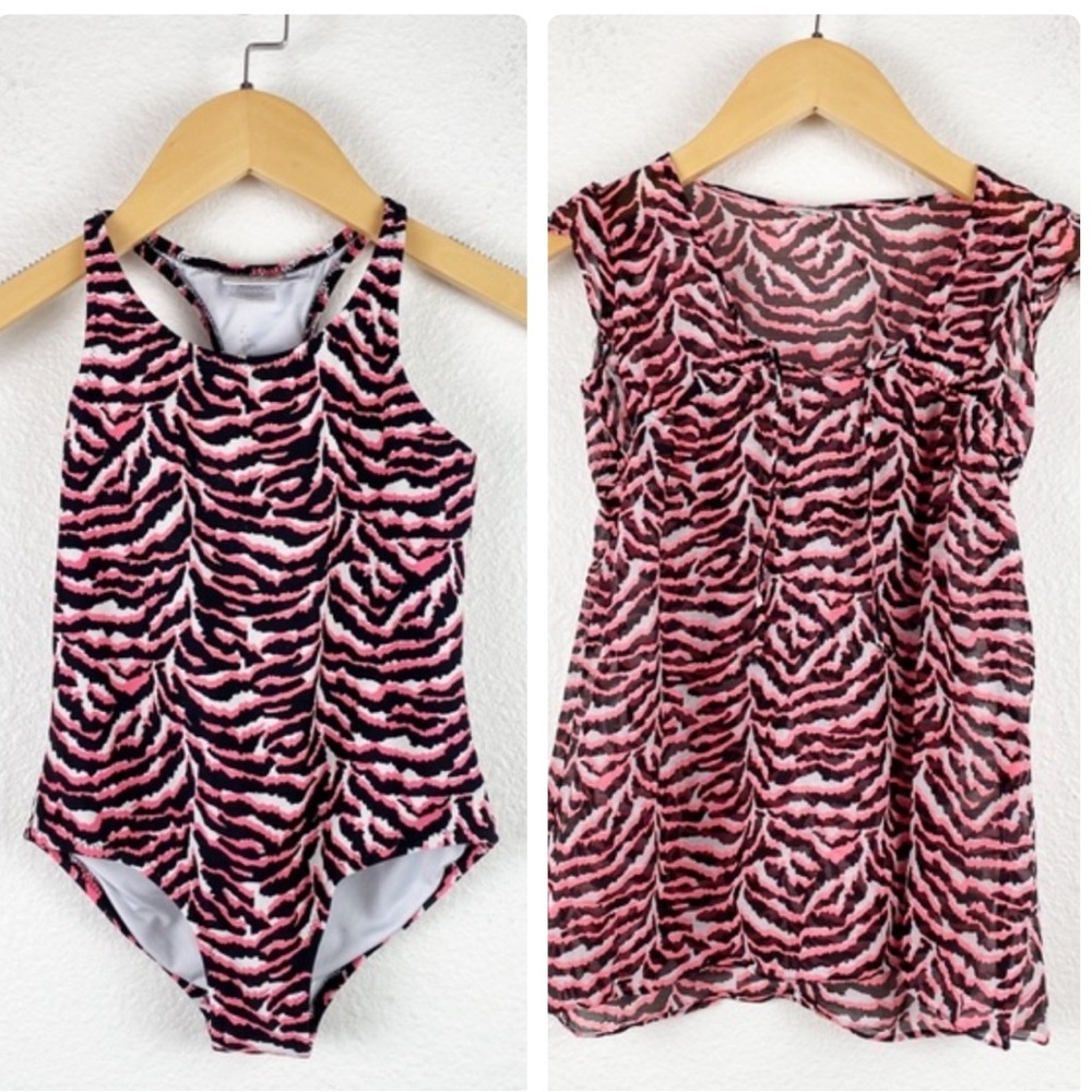 Milly Minis Pink Zebra Print Swimsuit and Coverup -‎ 6/7
